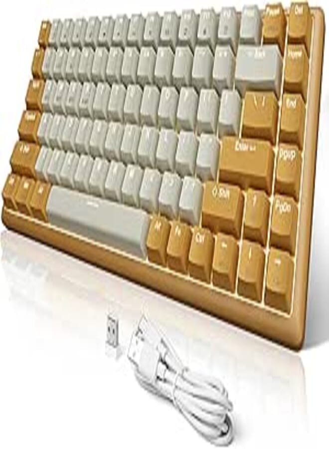 xtremtec Wireless Bluetooth Backlit Keyboard Hybrid Mechanical, USB 2.4G Cordless Compact Cute 80% Keyboard with Multicolor Backlights for Windows Mac Tablet iPad (Gray/Yellow-B)